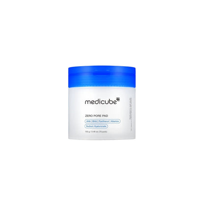 Medicube Zero Pore Pad 70 pads – dual-sided exfoliating toner pads formulated with AHAs and BHAs for pore tightening available at Atelier De Glow UAE.
