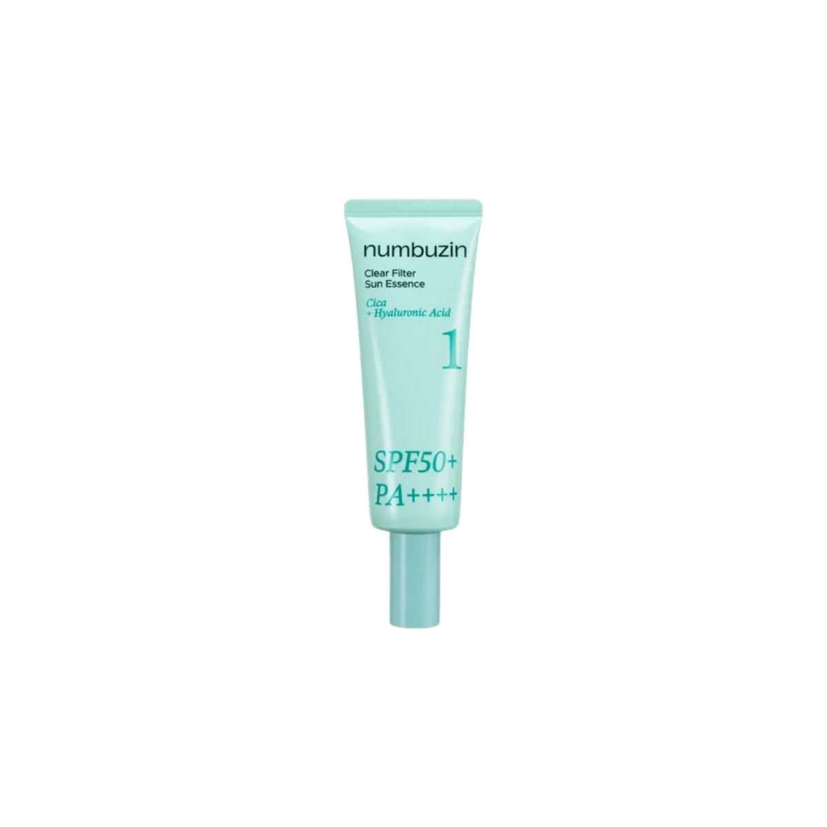 Numbuzin No.1 Clear Filter Sun Essence – 50ml SPF 50+ PA++++ sunscreen with Heartleaf and Centella extracts available at Atelier De Glow UAE.