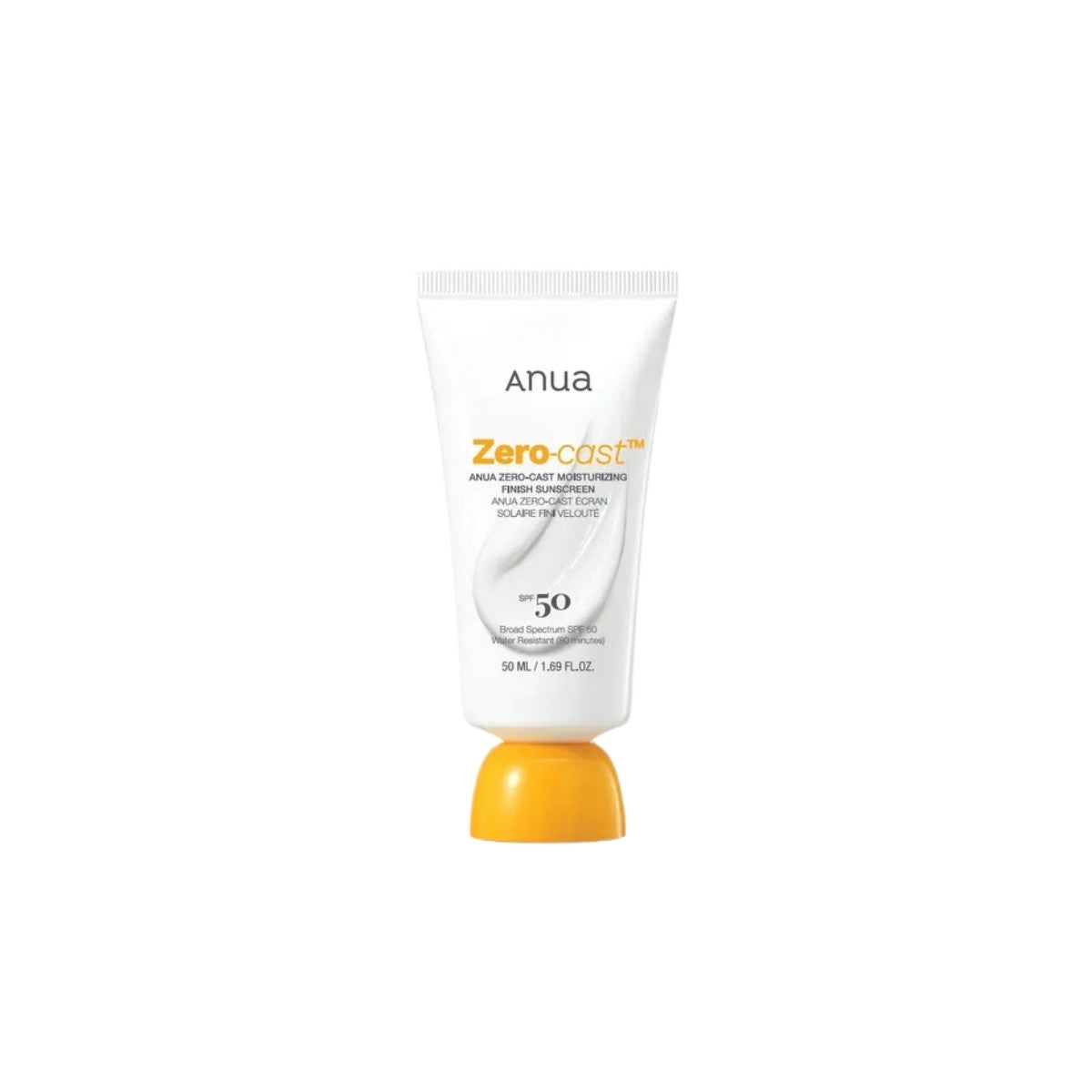 Anua Zero-Cast Moisturizing Finish Sunscreen 50ml – Non-greasy, transparent Korean chemical sunscreen with SPF 50+ PA++++ available at Atelier De Glow UAE.