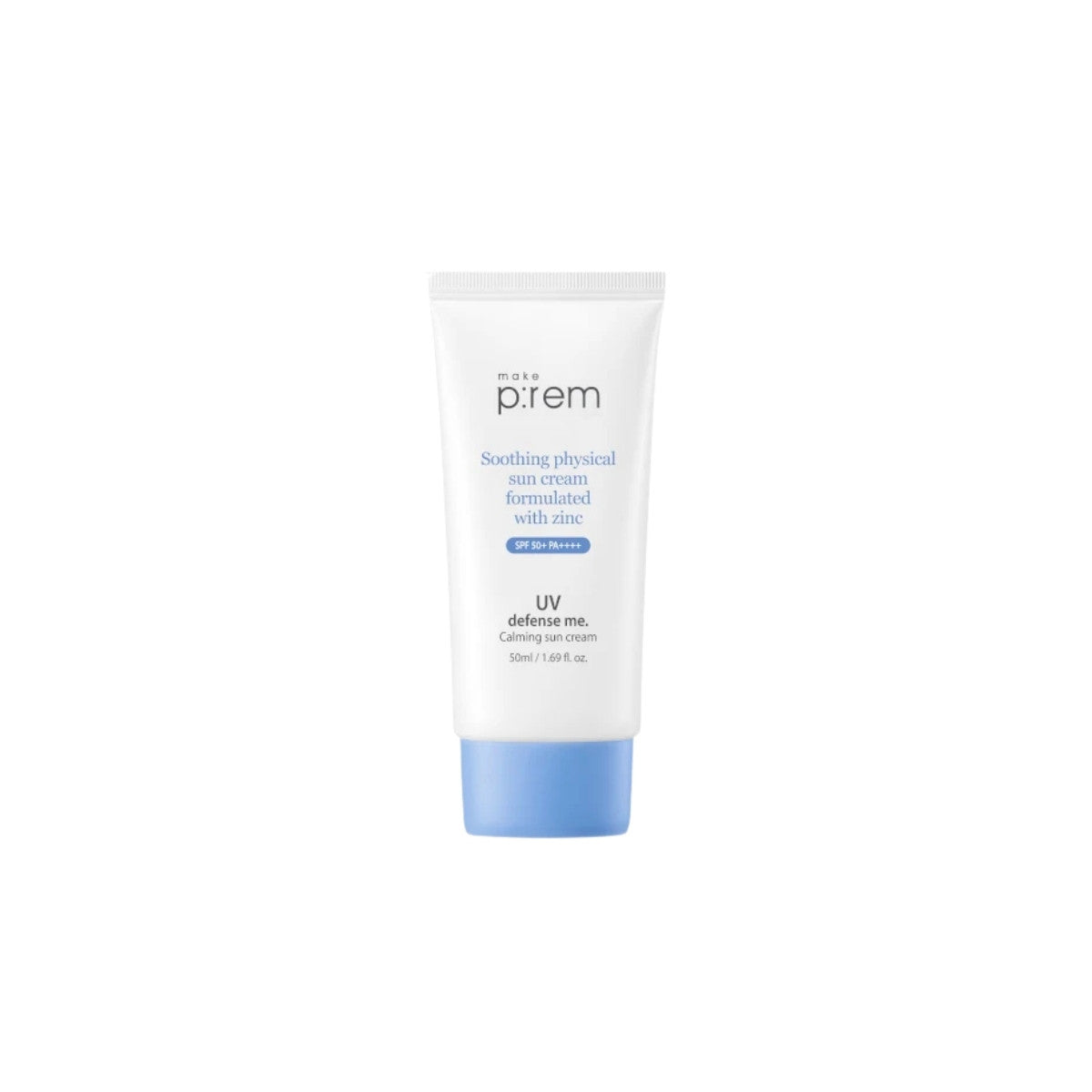 make p:rem UV Defense Me. Calming Sun Cream – 50ml 100% mineral Zinc Oxide Korean sunscreen available at Atelier De Glow UAE.