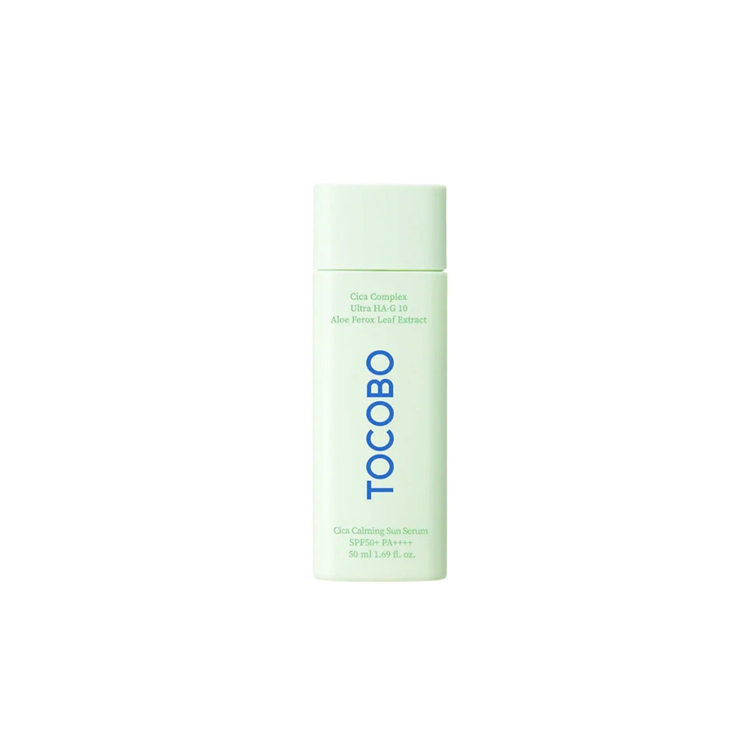 TOCOBO Cica Calming Sun Serum SPF50+ PA++++ 50ml – hydrating chemical sunscreen with Cica extracts for soothing sensitive skin, available at Atelier De Glow UAE.