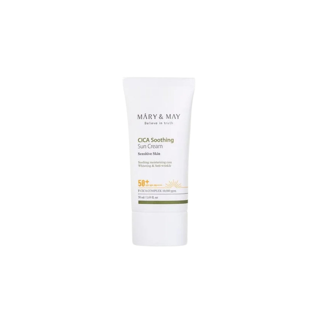 Mary &amp; May Cica Soothing Sun Cream – 50ml Vegan Korean sunscreen with 10,000ppm Centella Asiatica Complex available at Atelier De Glow UAE.