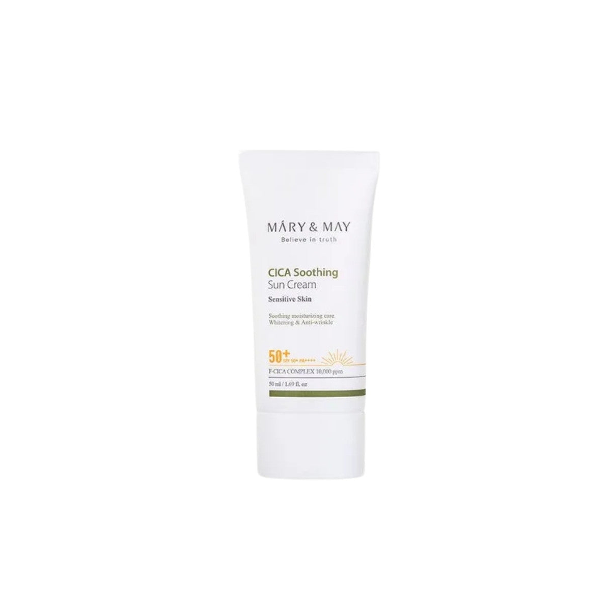 Mary &amp; May Cica Soothing Sun Cream – 50ml Vegan Korean sunscreen with 10,000ppm Centella Asiatica Complex available at Atelier De Glow UAE.