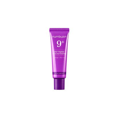 numbuzin No.9 NAD+ Peptides Dewy Sun Essence – SPF 50+ PA++++ sunscreen with NAD+ cellular repair and Peptides available at Atelier De Glow UAE.