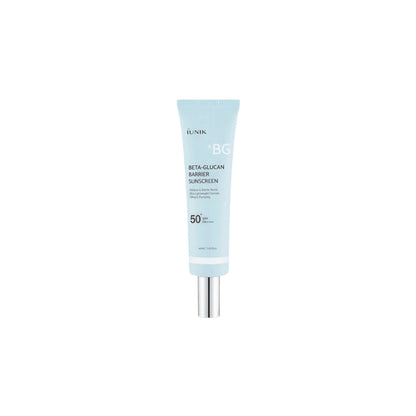 iUNIK Beta-Glucan Barrier Sunscreen – 60ml chemical SPF 50+ PA++++ infused with barrier-strengthening Beta-Glucan available at Atelier De Glow UAE.