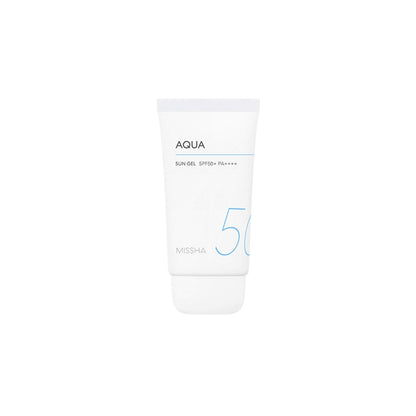 Missha All Around Safe Block Aqua Sun Gel SPF50+ PA+++ – 50ml lightweight chemical daily sunscreen gel available at Atelier De Glow UAE.