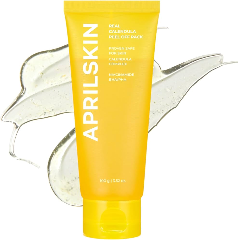 Golden translucent gel of APRILSKIN Calendula Peel Off Pack – High-adhesion Korean mask for removing "peach fuzz" and dead skin at Atelier De Glow UAE.