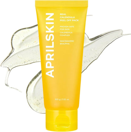 Golden translucent gel of APRILSKIN Calendula Peel Off Pack – High-adhesion Korean mask for removing "peach fuzz" and dead skin at Atelier De Glow UAE.