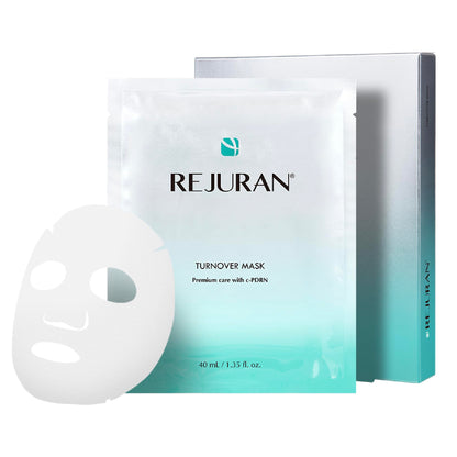 REJURAN Turnover Mask – Premium 5-pack clinical sheet masks infused with c-PDRN marine DNA, Centella Asiatica, and Peptides available at Atelier De Glow UAE.