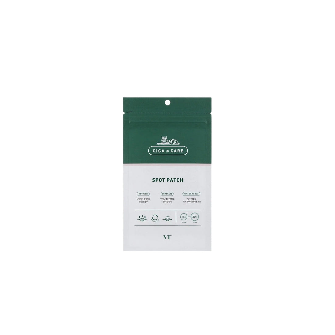 VT Cica Spot Patch 48 patches – transparent hydrocolloid acne stickers infused with Centella Asiatica for fast blemish soothing available at Atelier De Glow UAE.