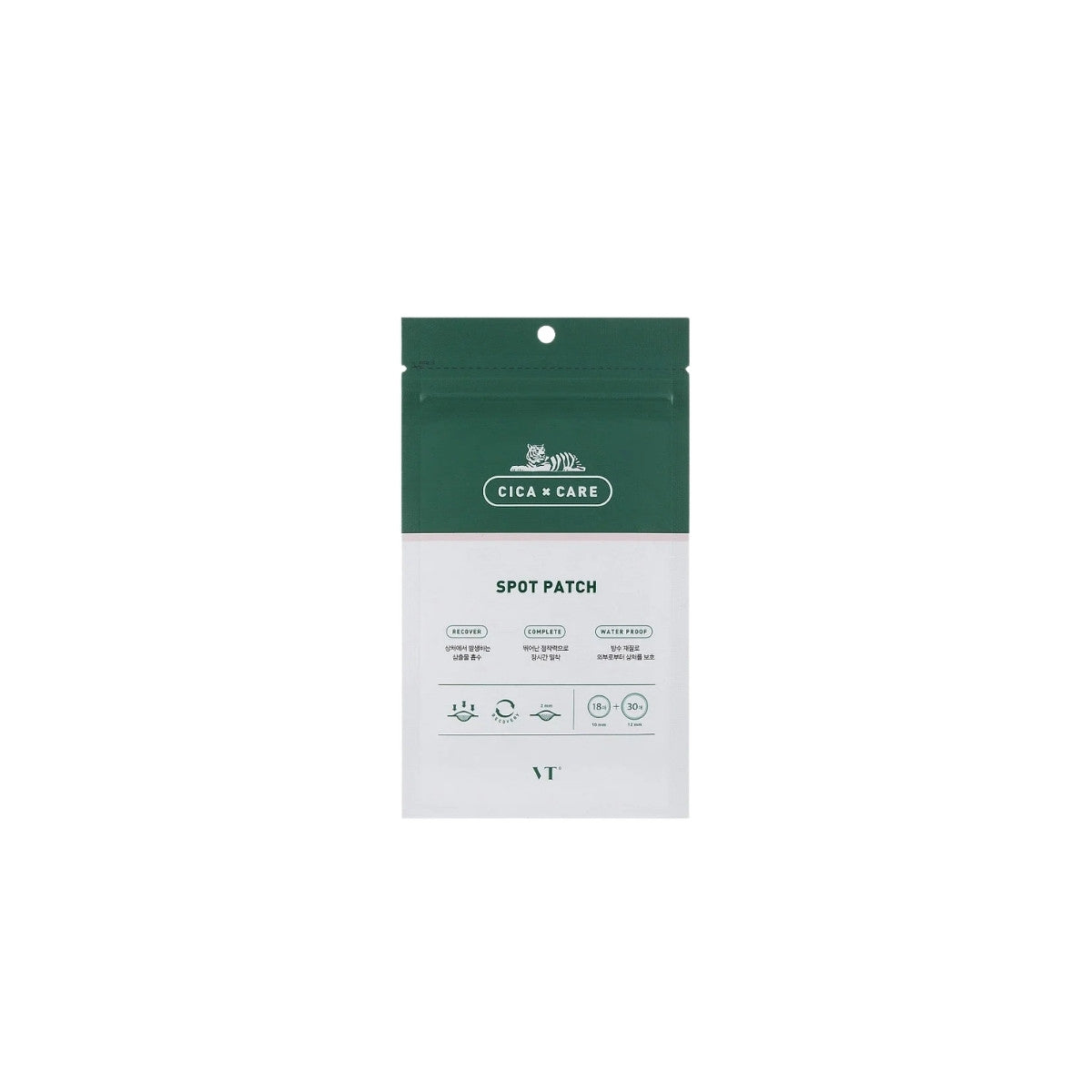 VT Cica Spot Patch 48 patches – transparent hydrocolloid acne stickers infused with Centella Asiatica for fast blemish soothing available at Atelier De Glow UAE.