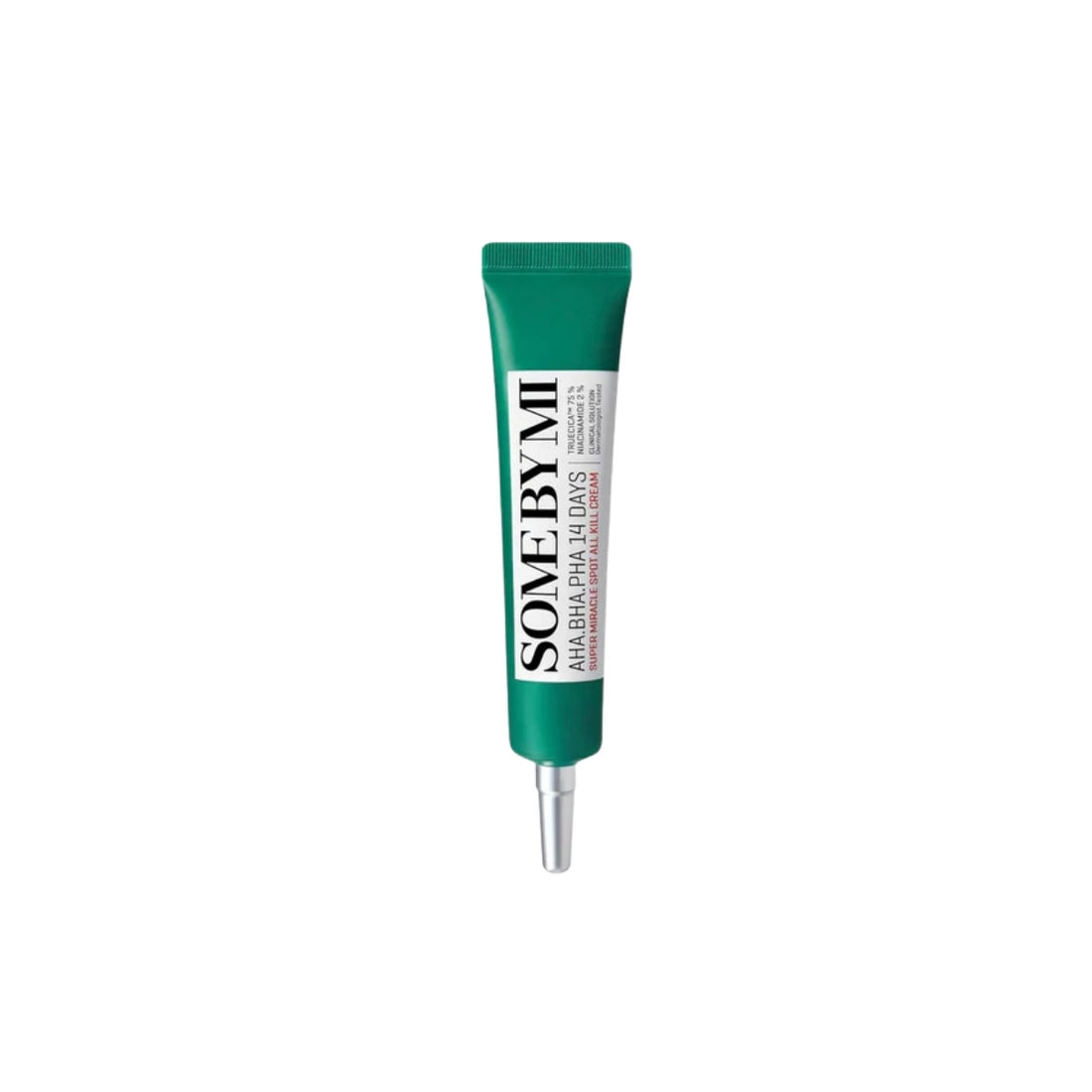 Some By Mi AHA, BHA, PHA 14 Days Super Miracle Spot All Kill Cream – targeted blemish treatment with exfoliating acids for clear skin available at Atelier De Glow UAE.