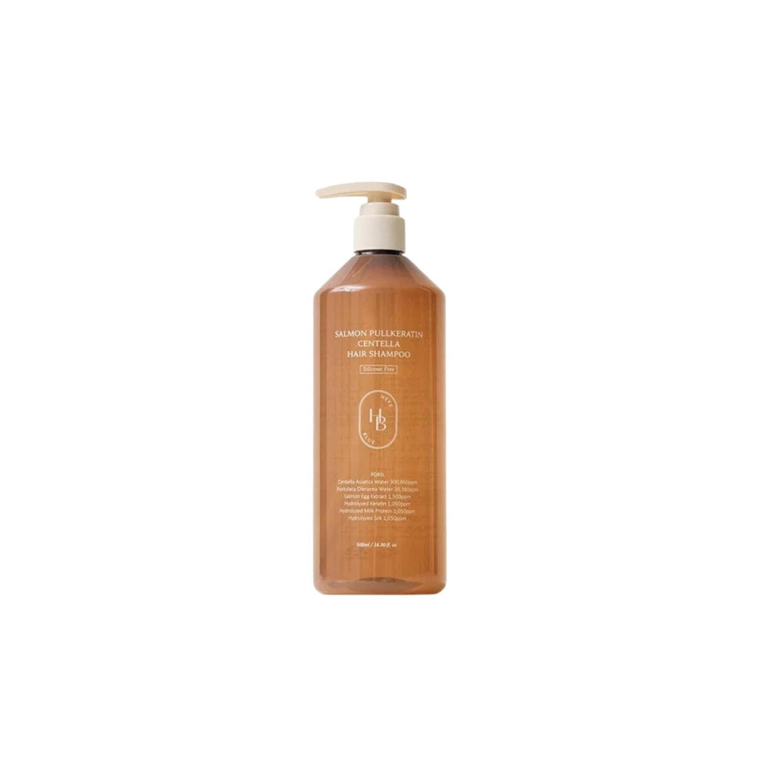 HEVEBLUE Salmon Pullkeratin Centella Hair Shampoo – 500ml strengthening cleanser with Salmon PDRN and Keratin available at Atelier De Glow UAE.