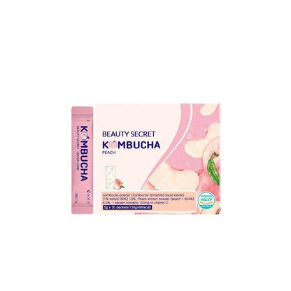 BOTO Beauty Secret Kombucha Peach Ice Tea – 30 individual sticks of Korean probiotic kombucha powder available at Atelier De Glow UAE.