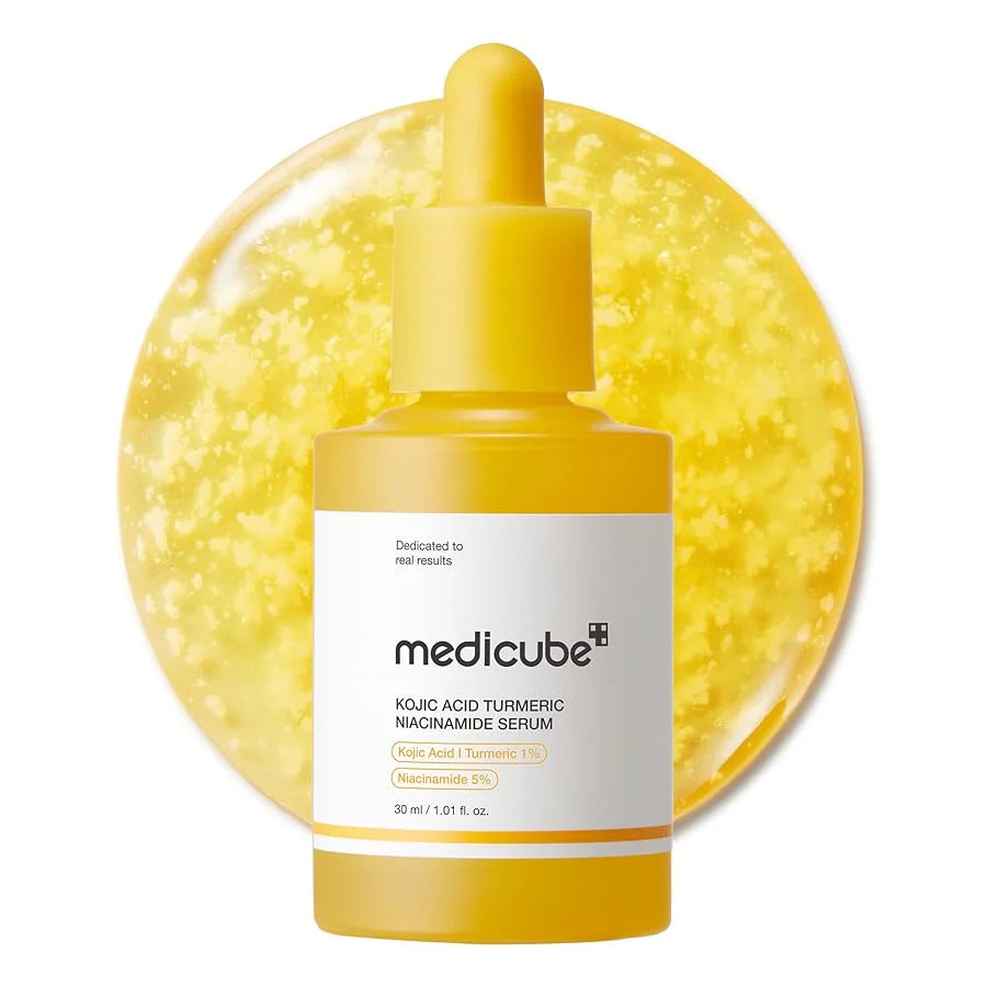 Medicube Kojic Acid Turmeric Niacinamide Serum – 30ml high-potency clinical brightening serum with encapsulated Kojic Acid and Turmeric Extract available at Atelier De Glow UAE.