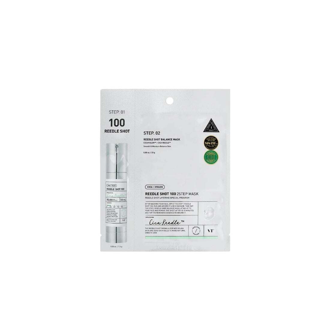 VT Cosmetics Reedle Shot 100 2-Step Mask – Professional micro-needle treatment with Cica Reedle™ and Centella available at Atelier De Glow UAE.