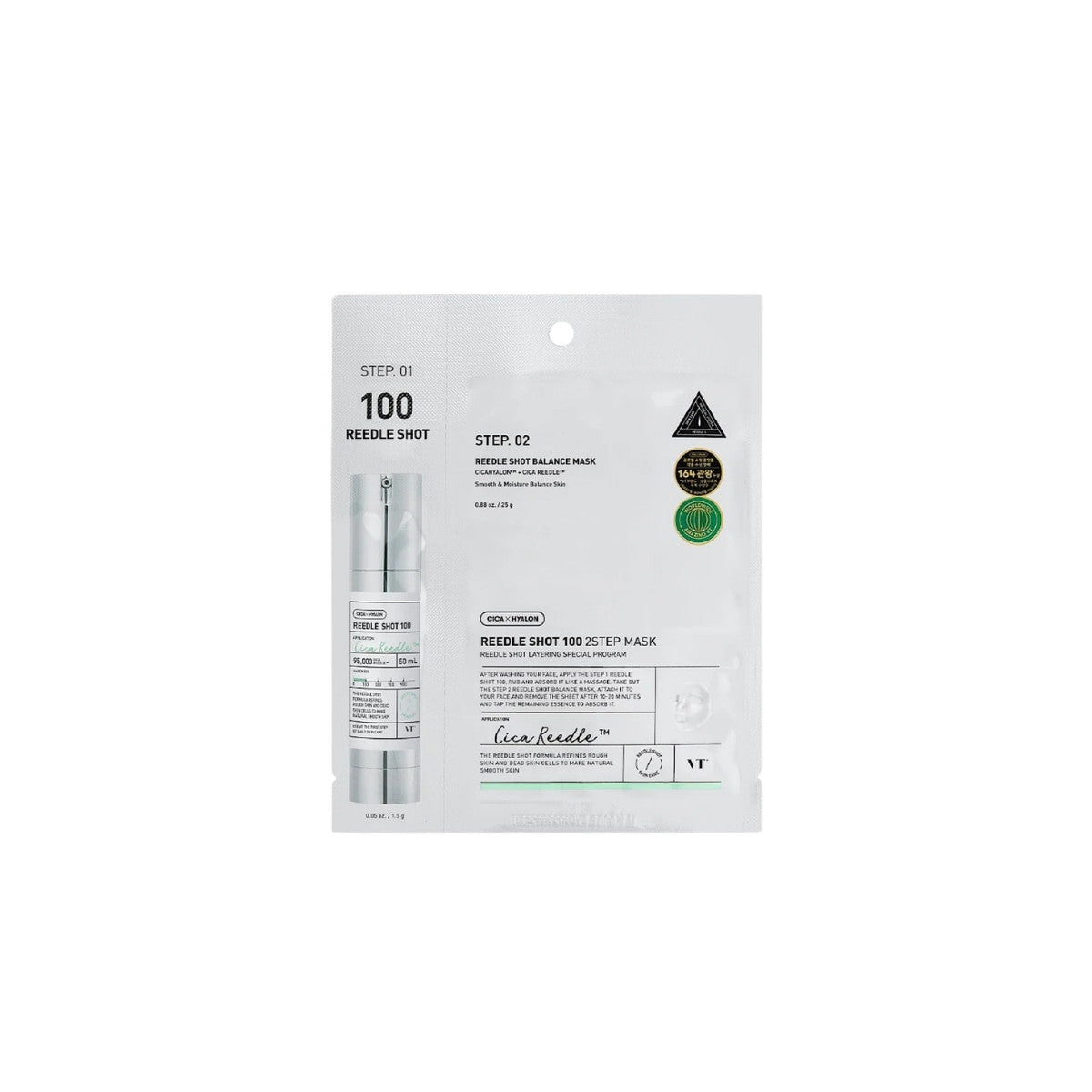 VT Cosmetics Reedle Shot 100 2-Step Mask – Professional micro-needle treatment with Cica Reedle™ and Centella available at Atelier De Glow UAE.