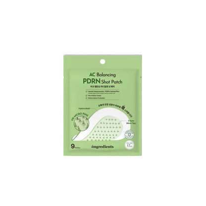 Ongredients AC Balancing PDRN Shot Patch 9 count – soothing spot treatment patches formulated with PDRN for calming active acne and skin irritation available at Atelier De Glow UAE.