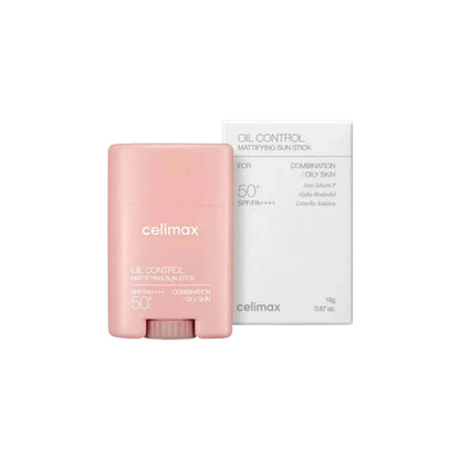celimax Oil Control Mattifying Sun Stick – 19g Korean chemical sunscreen stick with silky powder finish available at Atelier De Glow UAE.
