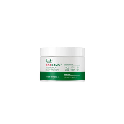 Dr.G R.E.D Blemish Clear Quick Soothing Pads – Jar of 70 Korean calming toner pads with 5-Cica Complex available at Atelier De Glow UAE.
