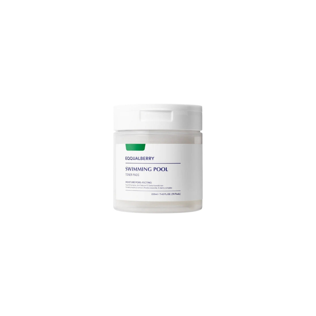 EQQUALBERRY Swimming Pool Toner Pads – Korean hydrating facial pads with 5 types of Hyaluronic Acid and mineral Seawater available at Atelier De Glow UAE.