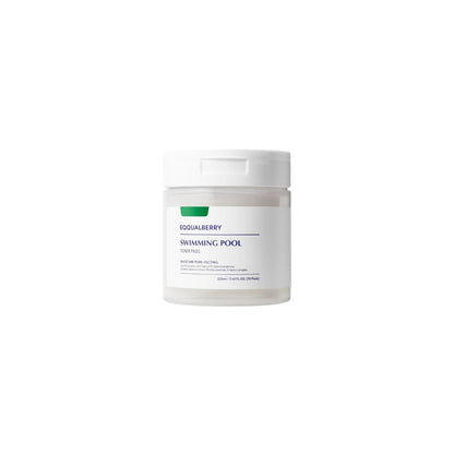 EQQUALBERRY Swimming Pool Toner Pads – Korean hydrating facial pads with 5 types of Hyaluronic Acid and mineral Seawater available at Atelier De Glow UAE.