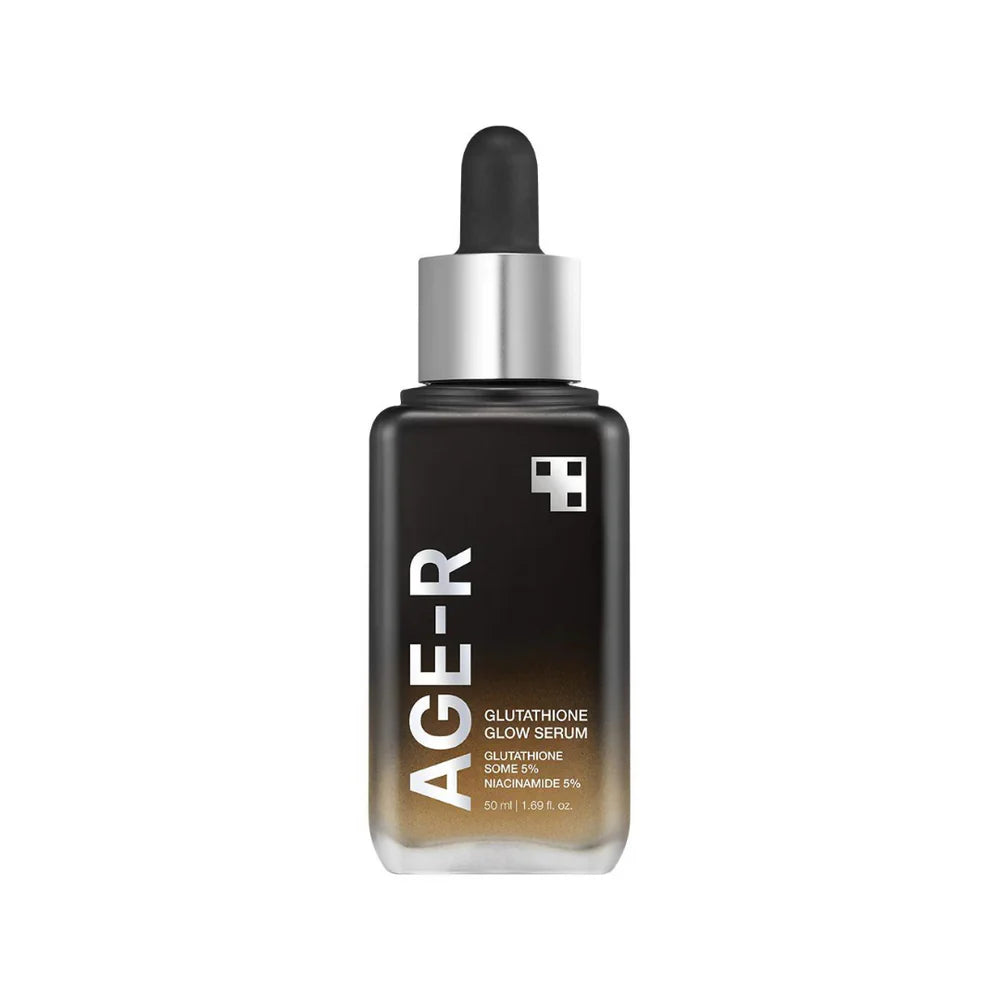 Slinky, ultra-hydrating, and clear iridescent fluid texture of Medicube Glutathione Glow Serum gliding smoothly onto a facial canvas at Atelier De Glow UAE.