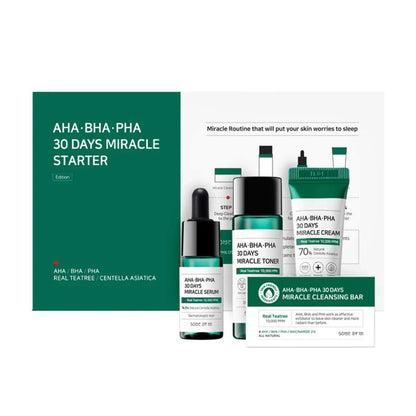SOME BY MI AHA BHA PHA 30 Days Miracle Starter Kit box – 4-step Korean acne-clearing routine with Truecica™ available at Atelier De Glow UAE.