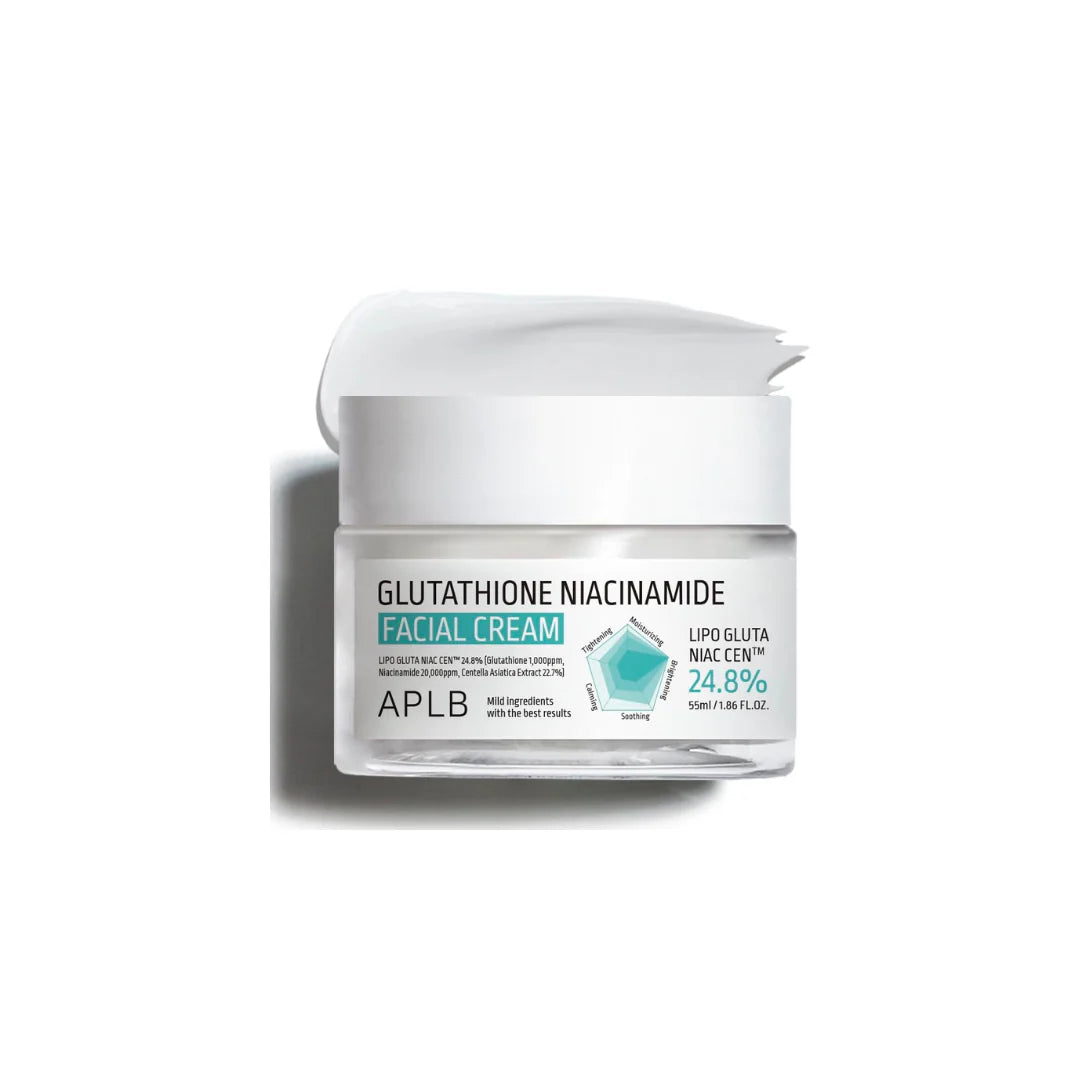 APLB Glutathione Niacinamide Facial Cream – Korean brightening moisturizer with Glutathione, Niacinamide, and Centella Asiatica at Atelier De Glow UAE.