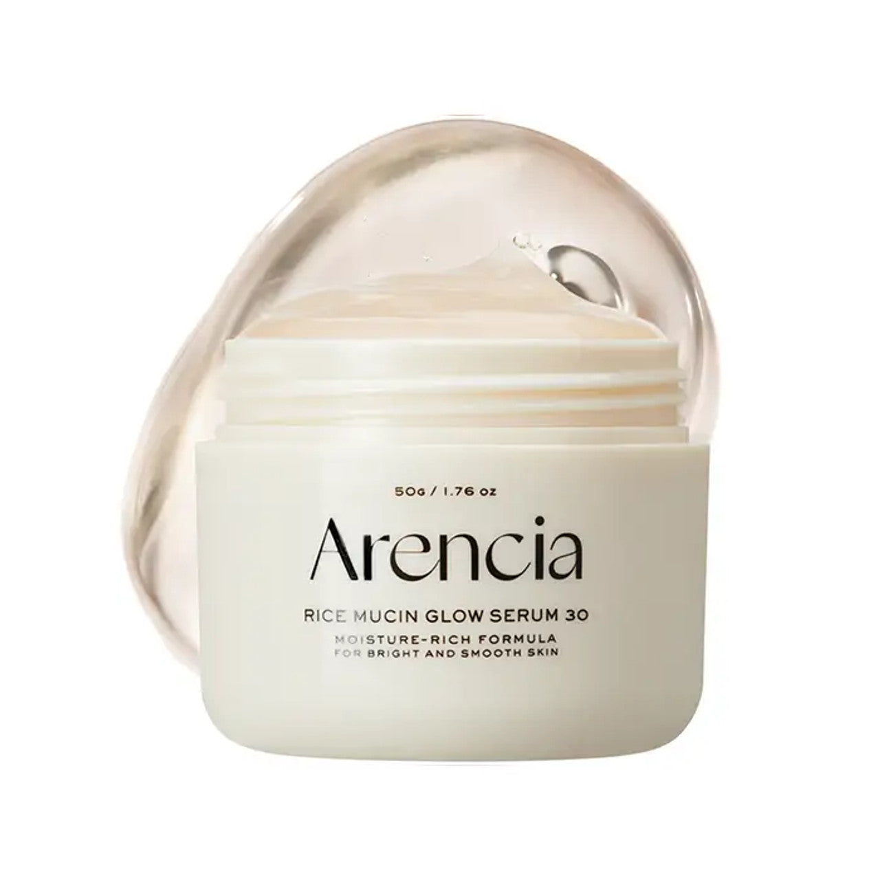 Arencia Rice Mucin Glow Serum 30 – High-concentration Korean fermented rice serum for skin elasticity available at Atelier De Glow UAE.