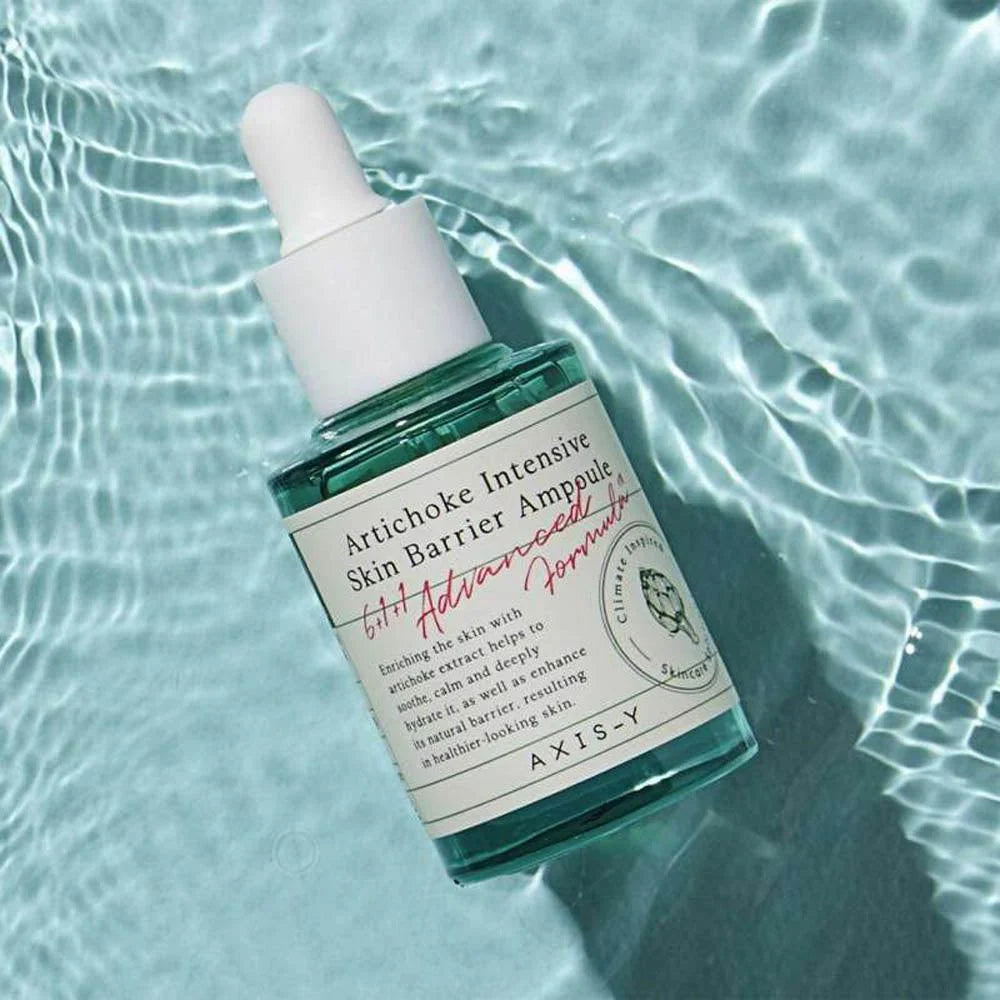 Lightweight, non-sticky texture of AXIS-Y Artichoke Ampoule – Fast-absorbing Korean serum for a smooth "Glass Skin" finish at Atelier De Glow UAE.