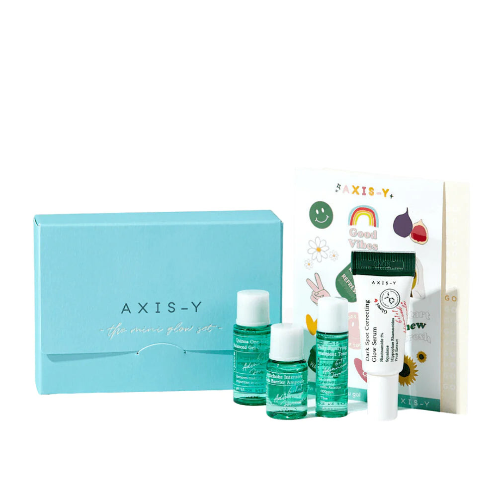 AXIS-Y The Mini Glow Set – 4-piece Korean skincare starter kit for brightening and dark spot correction available at Atelier De Glow UAE.