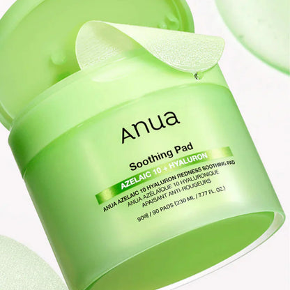 Large, soft Anua Azelaic 10 Hyaluron Soothing Pad texture – Dual-action Korean pads for intensive localized redness relief at Atelier De Glow UAE.