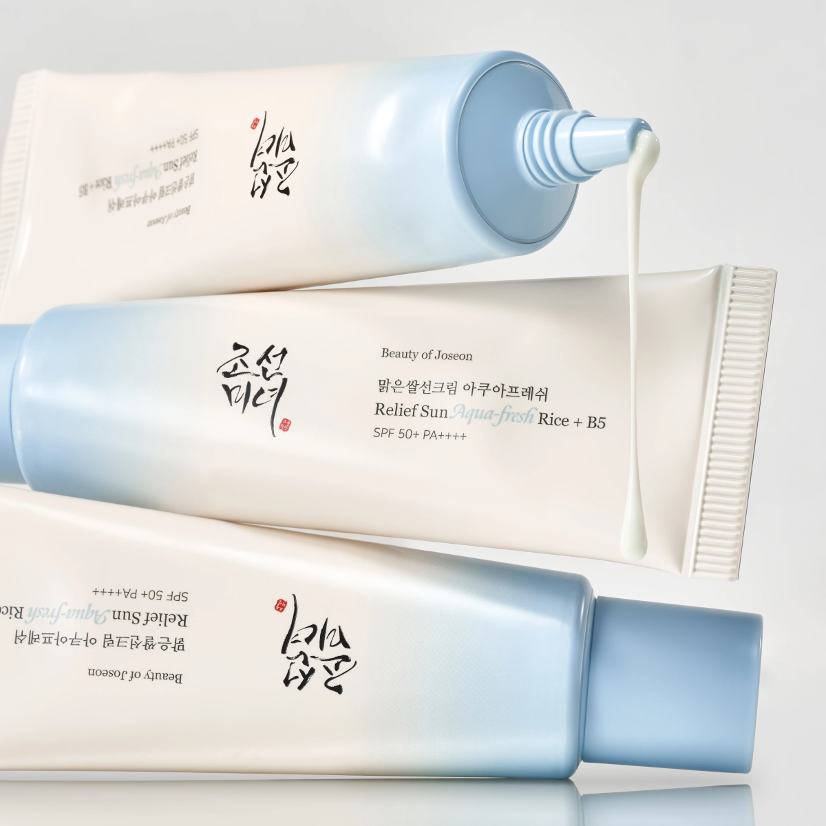 Ultra-light, watery texture of Beauty of Joseon Aqua-fresh Sunscreen – Invisible finish for "Glass Skin" sun care at Atelier De Glow UAE.