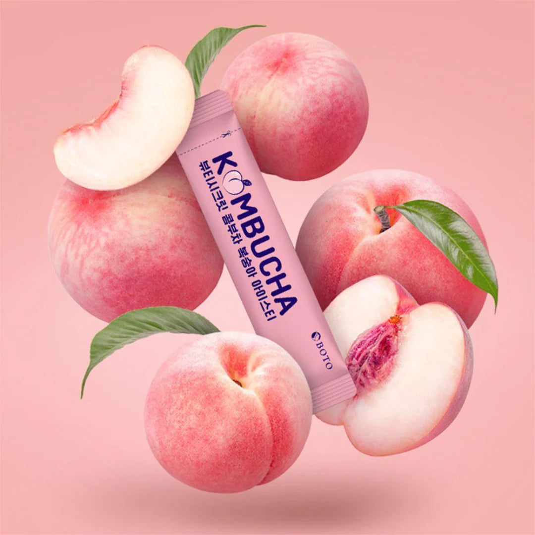 BOTO Peach Kombucha for sugar-free hydration and gut health in Dubai heat – Refreshing Korean beauty tea with fast UAE delivery.