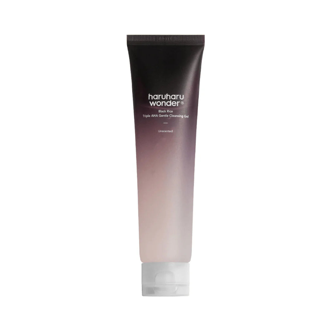 Haruharu Wonder Black Rice Triple AHA Gentle Cleansing Gel – 100ml exfoliating face wash with Glycolic, Lactic, and Mandelic acid available at Atelier De Glow UAE.