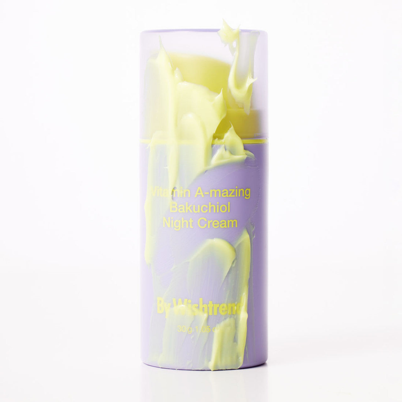 Yellow-tinted, creamy texture of By Wishtrend Bakuchiol Night Cream – Airless pump packaging for fresh Korean skincare at Atelier De Glow UAE