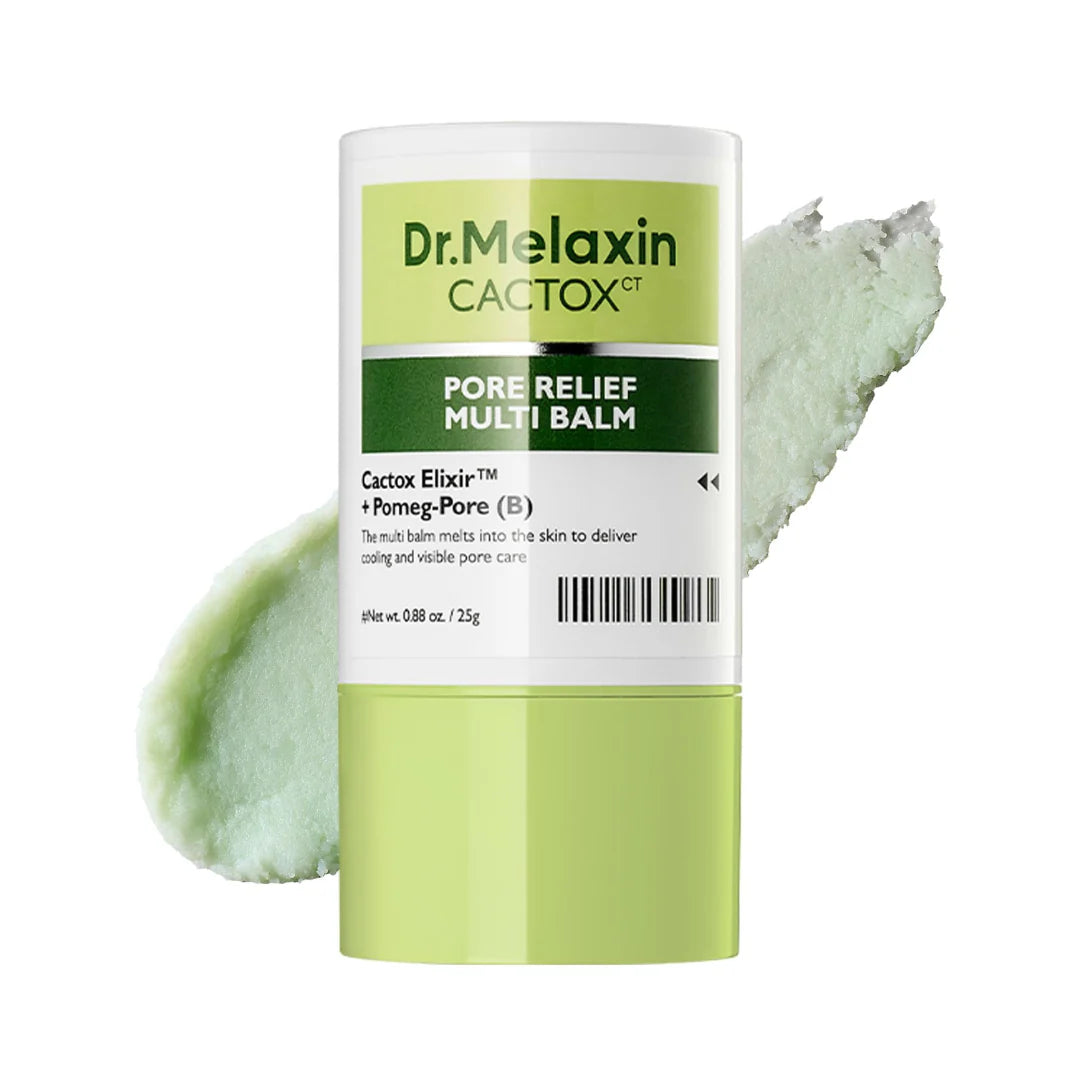 Dr.Melaxin Cactox Pore Relief Multi Balm – 25g portable oil-free cooling sunscreen-style pore-minimizing and depuffing stick available at Atelier De Glow UAE.