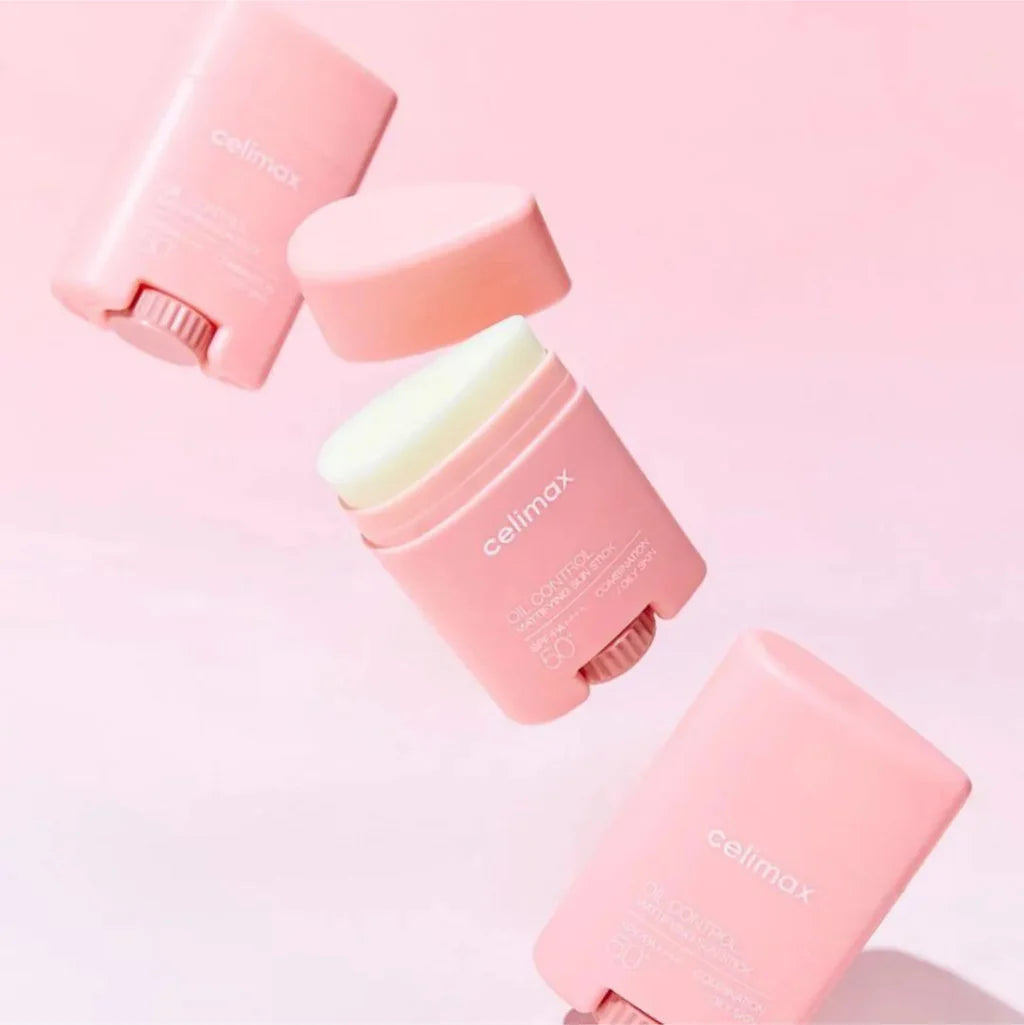 Blit-free, pore-blurring texture of celimax Mattifying Sun Stick – Priming sunscreen for a smooth "Glass Skin" look at Atelier De Glow UAE.