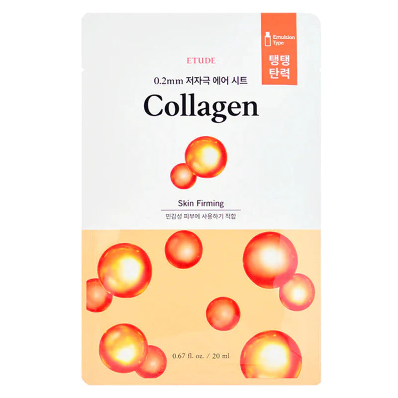 ETUDE 0.2 Air Mask Renewal Collagen – Ultra-thin 0.2mm Korean sheet mask with Hydrolyzed Collagen for firming available at Atelier De Glow UAE.