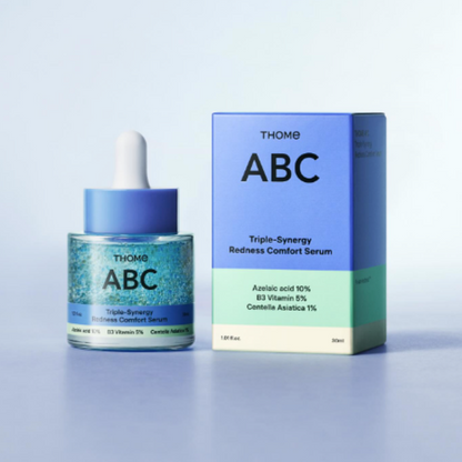 Calming blue-tinted texture of THOME ABC Redness Serum – Lightweight, non-greasy Korean serum for sensitive skin at Atelier De Glow UAE.