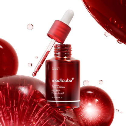 Medicube EGF NAD Firming Serum targeting fine lines, wrinkles, loss of firmness, and sagging on the face and neck from Atelier De Glow UAE.