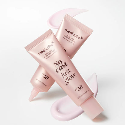 medicube Glow Collagen Sunscreen for smoothing fine lines, improving skin elasticity, and providing broad-spectrum UV protection without a greasy residue from Atelier De Glow UAE.