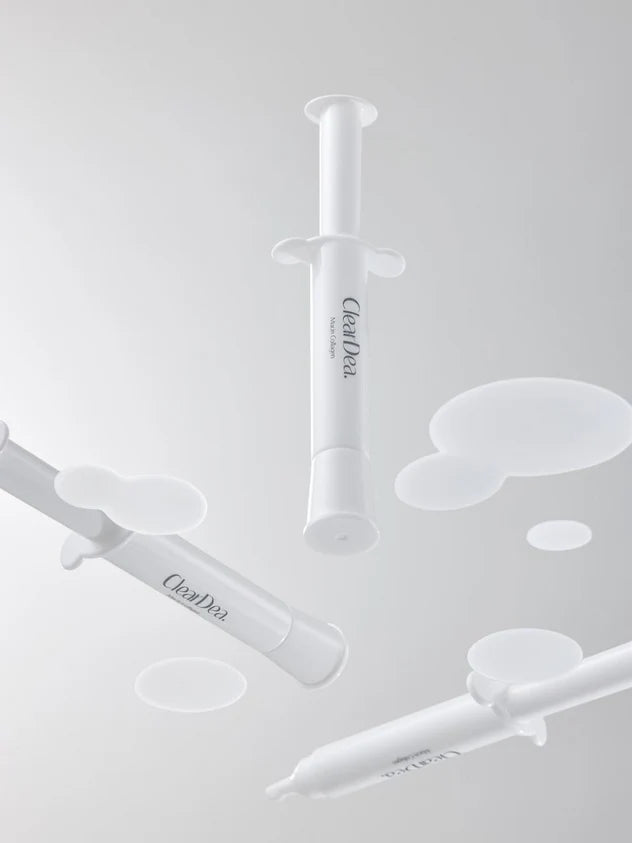 Milky, high-concentration cream-ampoule texture of ClearDea Mucin Collagen – Intensive 4ml vials for restoring facial volume at Atelier De Glow UAE.