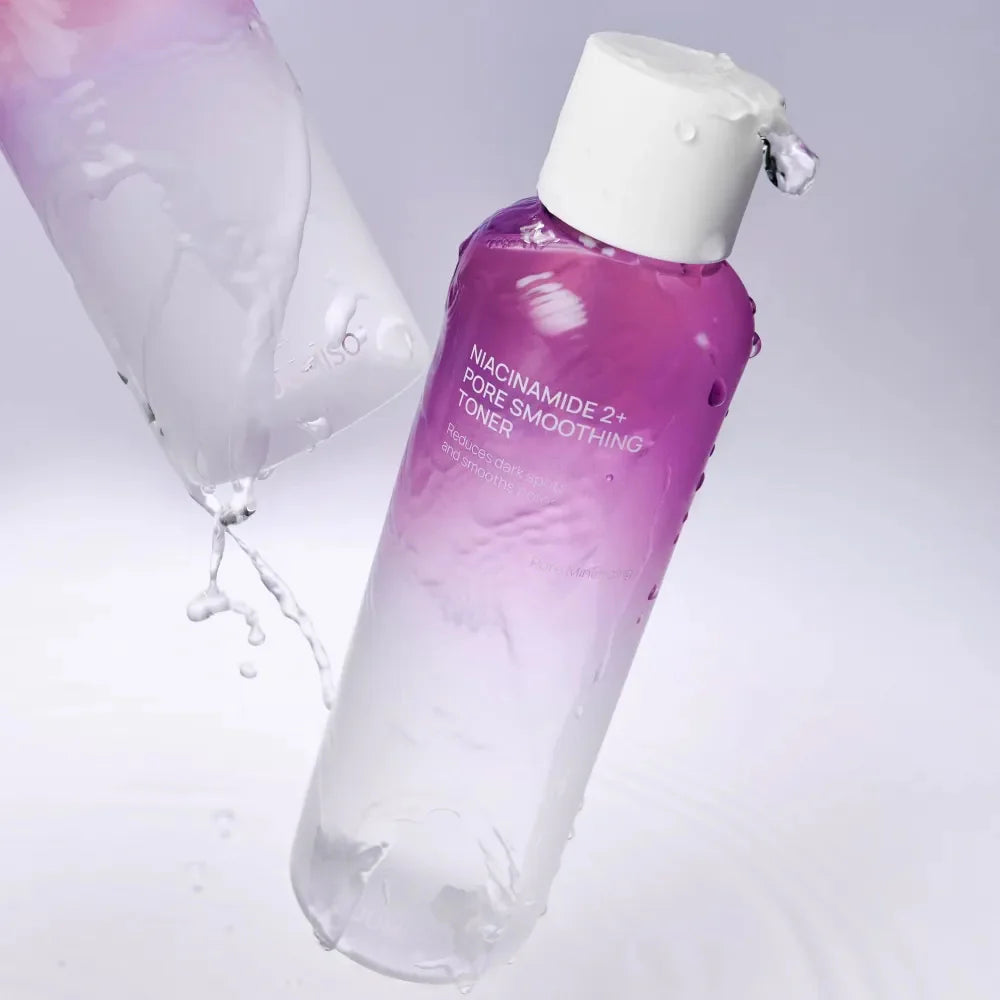 Water-light, refreshing texture of JUMISO Niacinamide 2+ Toner – Large 205ml bottle of Korean pore-refining toner at Atelier De Glow UAE.