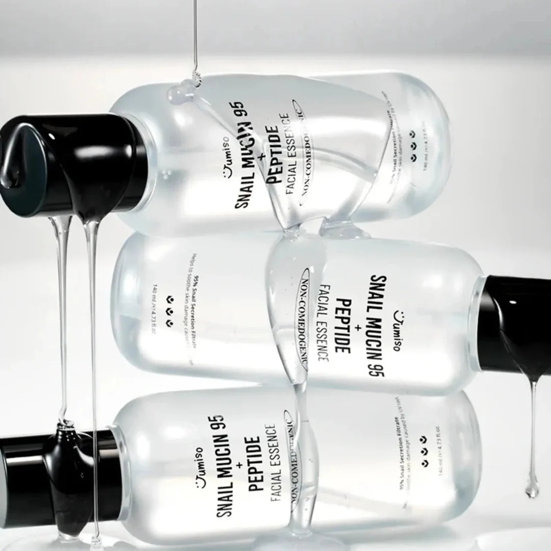 Jumiso snail essence for deep expression lines, acne scar tissue, and a damaged barrier – Anti-aging "5-Peptide" fluid from Atelier De Glow UAE.