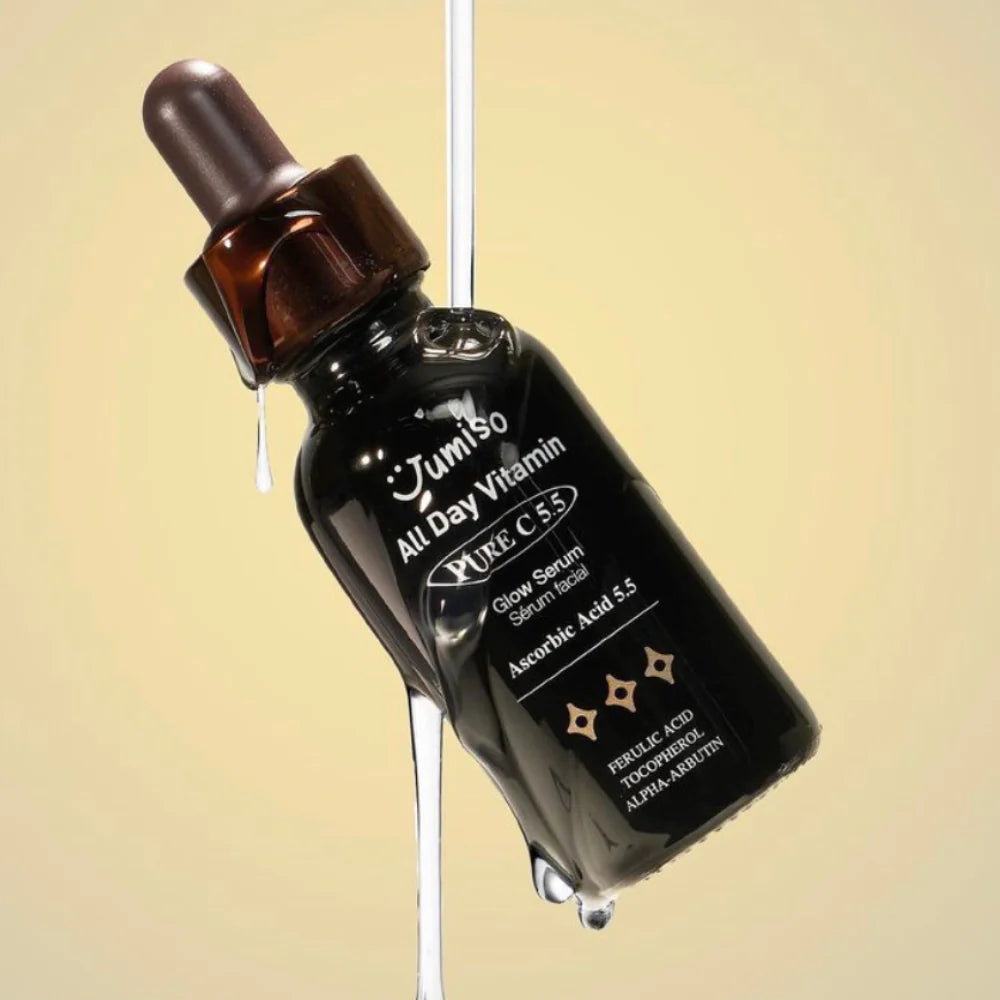Jumiso All Day Vitamin Pure C 5.5 Glow Serum bottle – Brightening Korean Vitamin C serum for sensitive skin and dark spots, available at Atelier De Glow UAE.