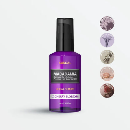 Lightweight KUNDAL Cherry Blossom Hair Serum texture – Elegant floral-scented Korean hair oil for instant smoothness at Atelier De Glow UAE.