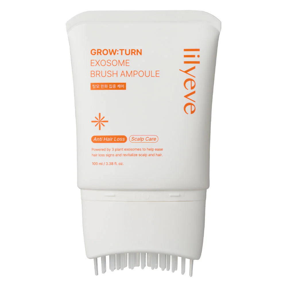 lilyeve Grow Turn Exosome Brush Ampoule – 100ml scalp treatment with Plant Exosomes and Biotin available at Atelier De Glow UAE.