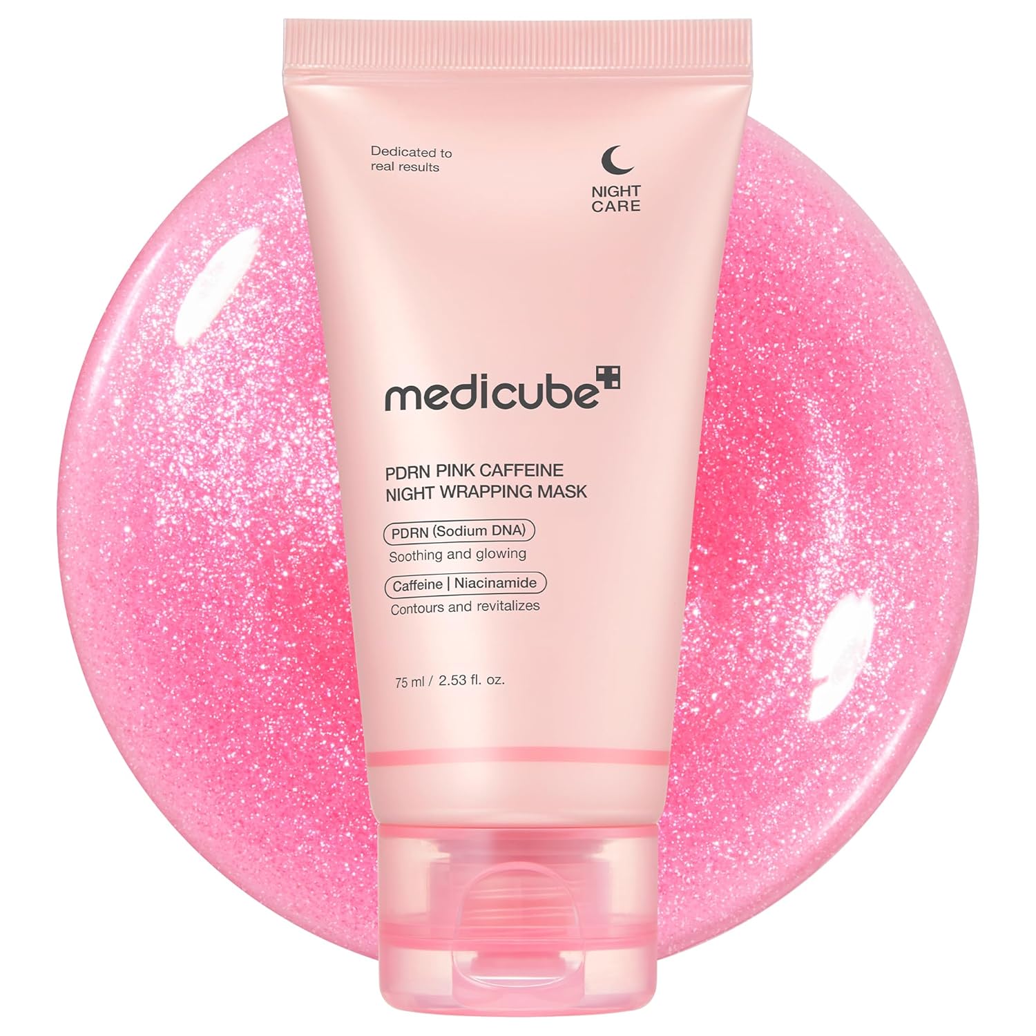 Medicube PDRN Caffeine Night Wrapping Mask – 75ml peel-off overnight sleeping mask with salmon-derived PDRN and firming Caffeine available at Atelier De Glow UAE.